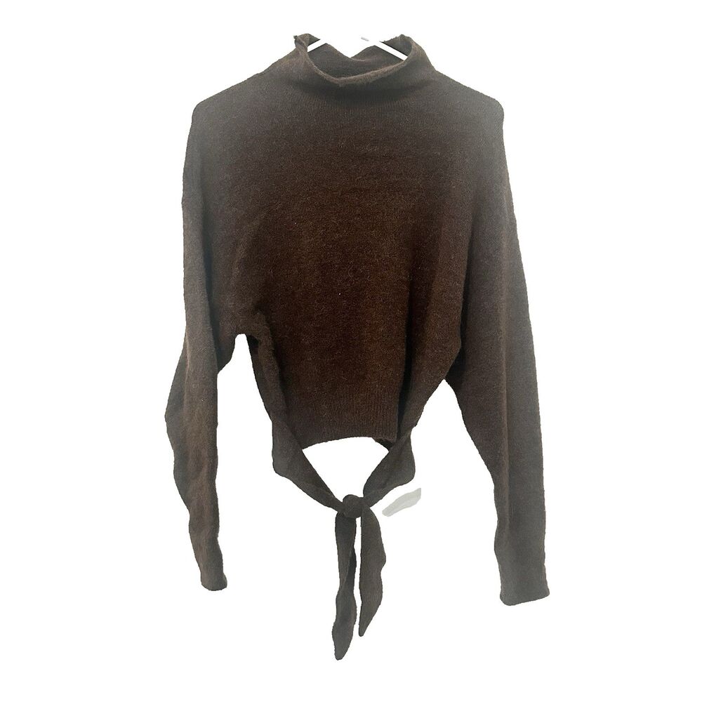 Aritzia Wilfred Lorin Alpaca Wool Sweater Tie Front Turtleneck Brown Size Small